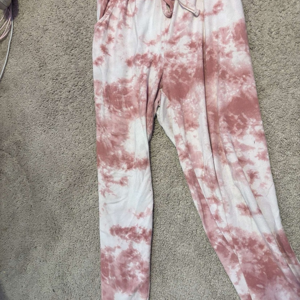 Pink and white tie dye sweat pants
